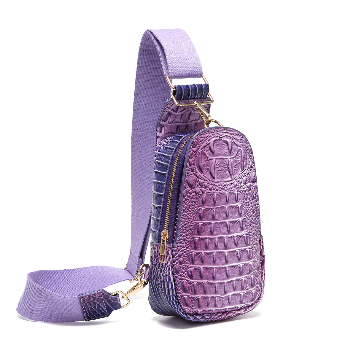 Wholesale PU Wide Shoulder Strap Women's Crocodile Pattern Chest Bag Waist Bag Crossbody Bag